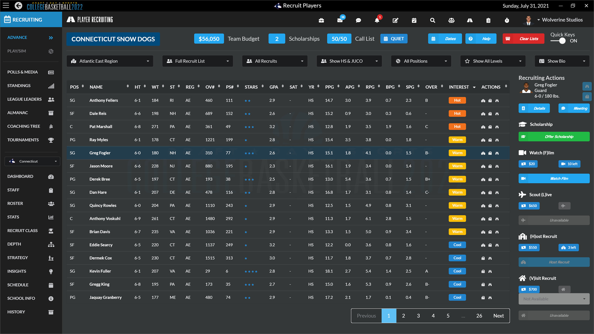 Draft Day Sports: College Basketball 2022 Steam Account