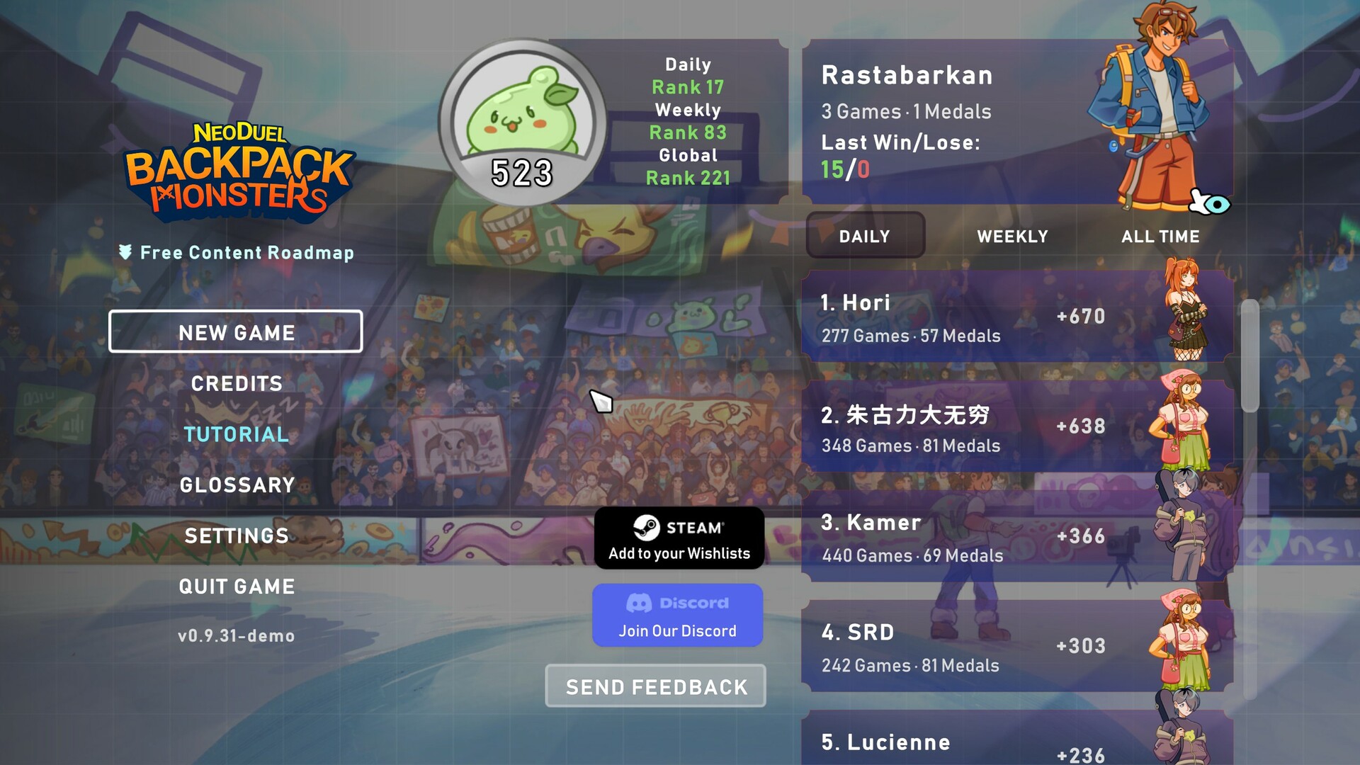 Neoduel Backpack Monsters PC Steam Account